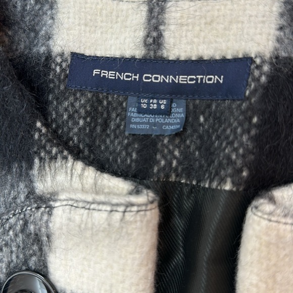 Pre Loved FRENCH CONNECTION BLACK WHITE CHECK PLAID WOOL CASHMERE JACKET COAT - Picture 3 of 7